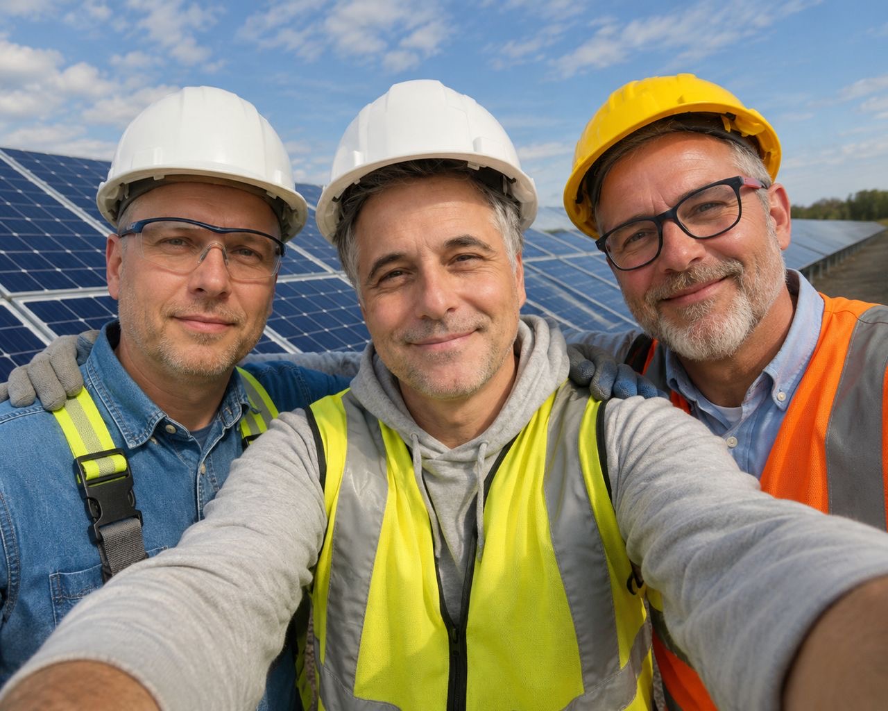 The three SunWave directors on-site at a solar installation